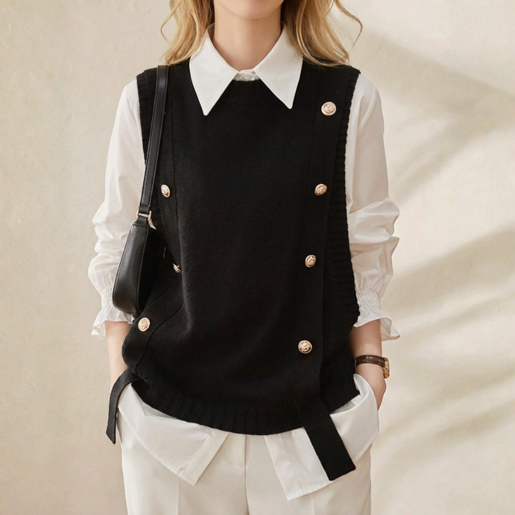 Vera – Knit Vest with Double Button Detail
