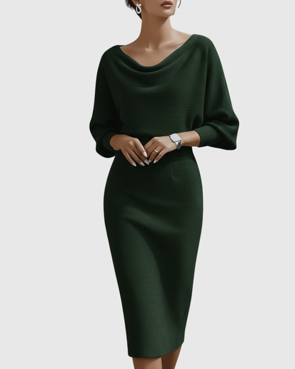Genesis | White Draped Batwing Midi Dress
