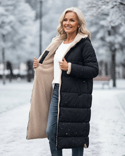 Debra – Quilted Sherpa-Lined Long Coat