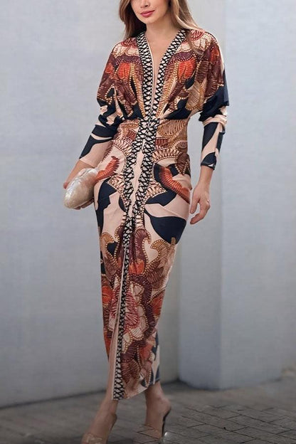 Elaina | Sun Escape Unique Print Dolman Midi Dress