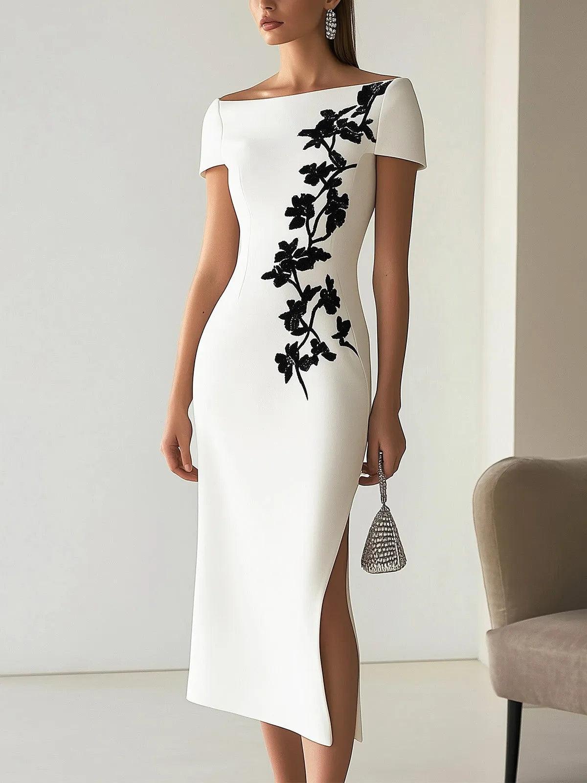 Natasha | Chic Floral Print Boat Neck Midi Dress Outfit