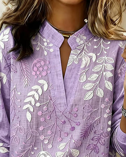 Genevieve – Botanical Print Long Sleeve Blouse