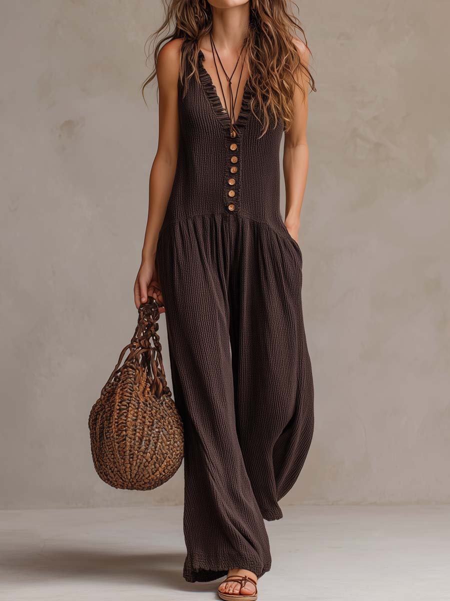 Annie – Relaxed Boho Button-Front Jumpsuit