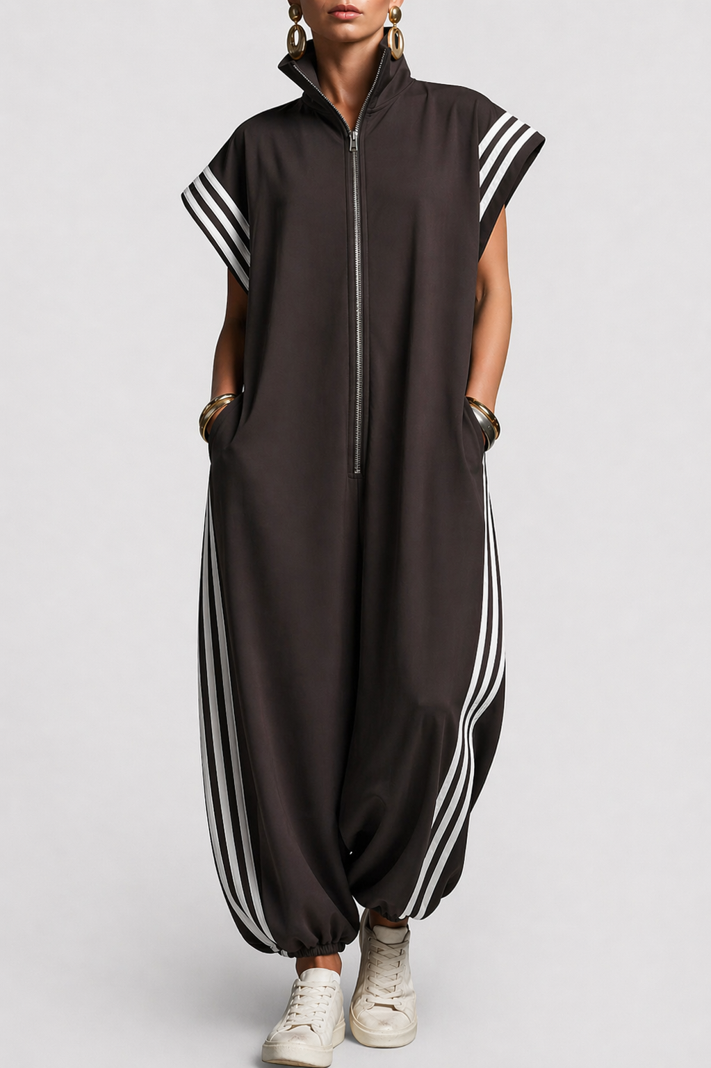 Sharon – Sporty Zip-Front Relaxed Jumpsuit