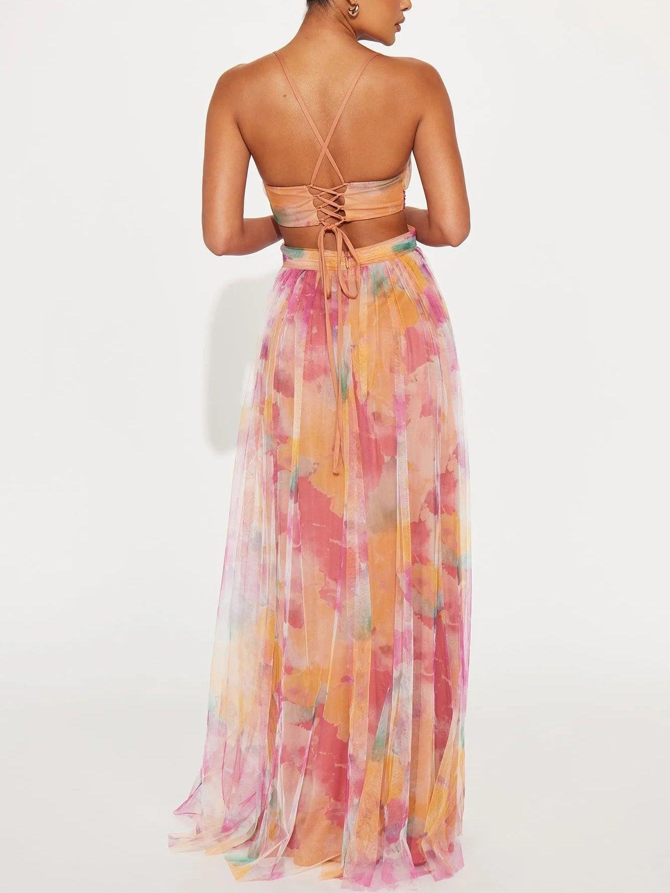 Sydnee | Painted Floral Print V-Neck Maxi Dress