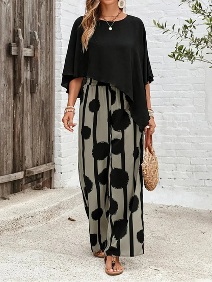 Tania – Relaxed Batwing Top and Wide-Leg Pants Set