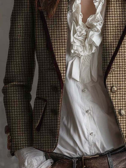Rosalie – Houndstooth Tailored Blazer with Velvet Trim