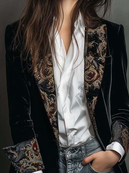 Loretta – Velvet Longline Blazer with Baroque Lapels