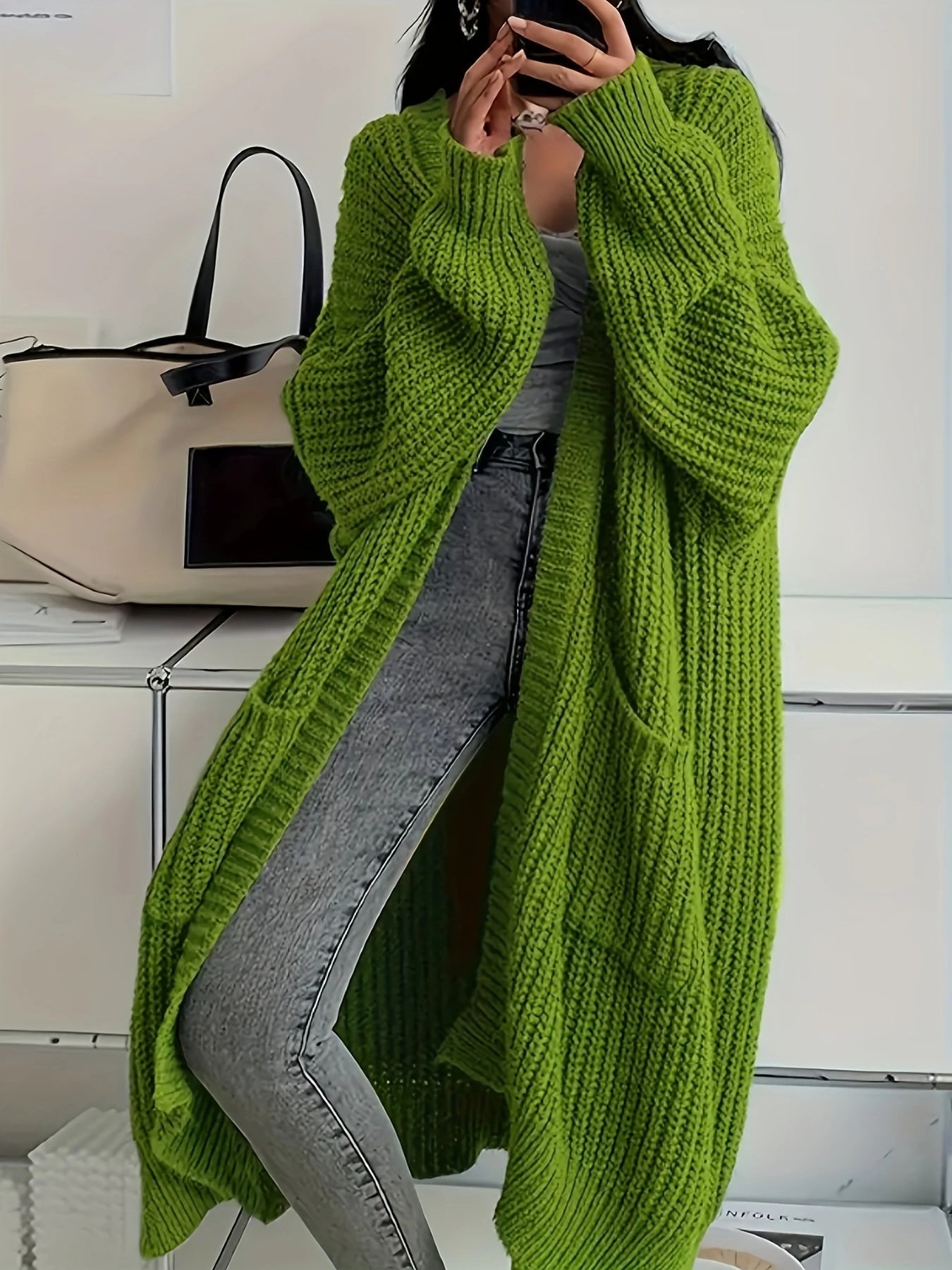 Kari – Longline Chunky Knit Open Cardigan