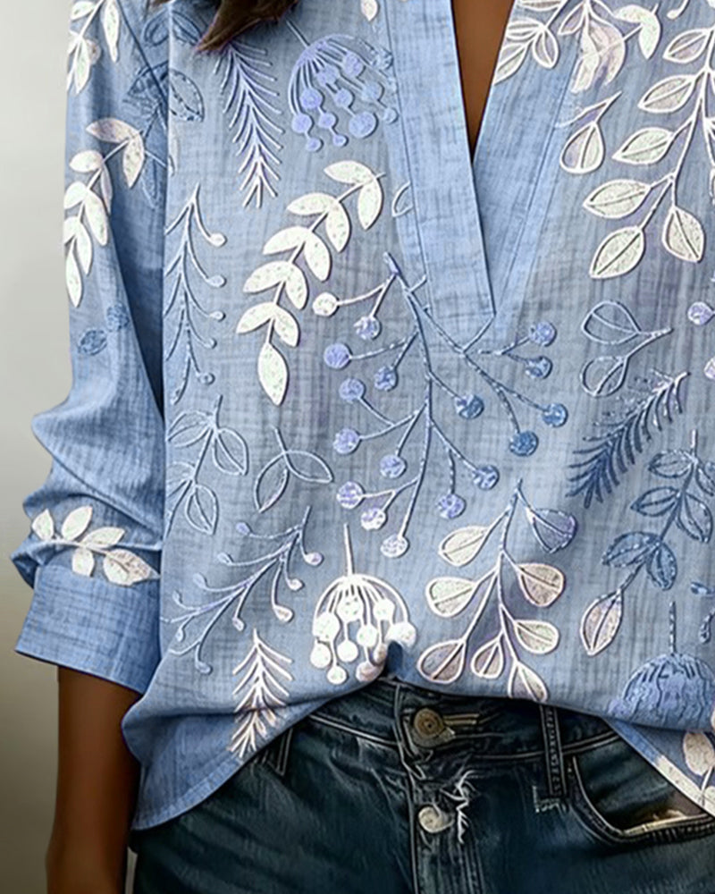 Genevieve – Botanical Print Long Sleeve Blouse