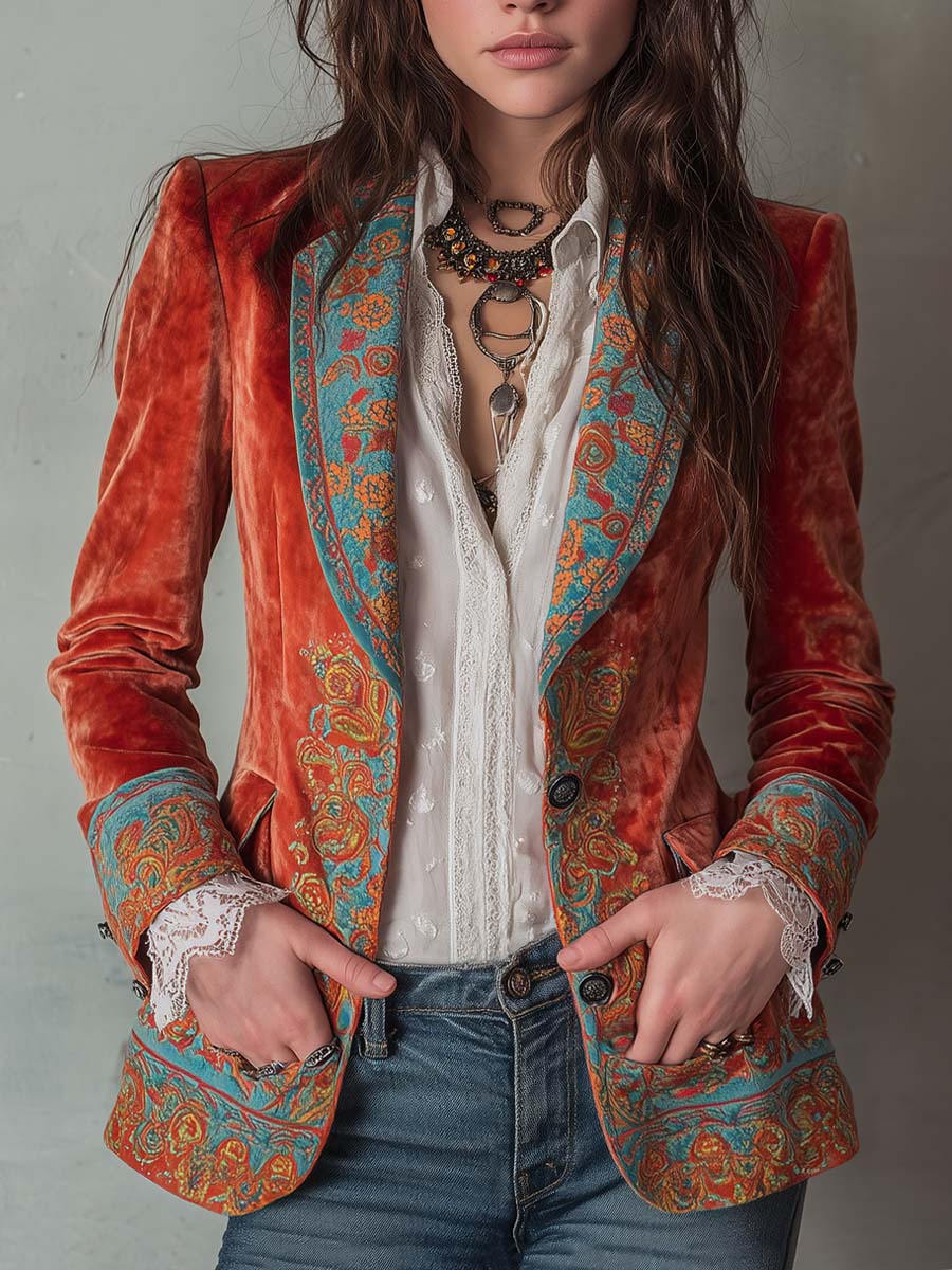Margarita – Velvet Paisley Print Blazer