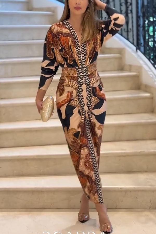 Elaina | Sun Escape Unique Print Dolman Midi Dress