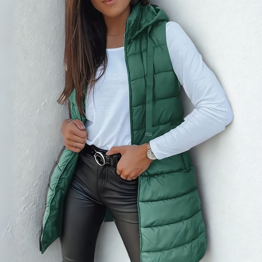Blanche – Long Hooded Sleeveless Puffer Vest