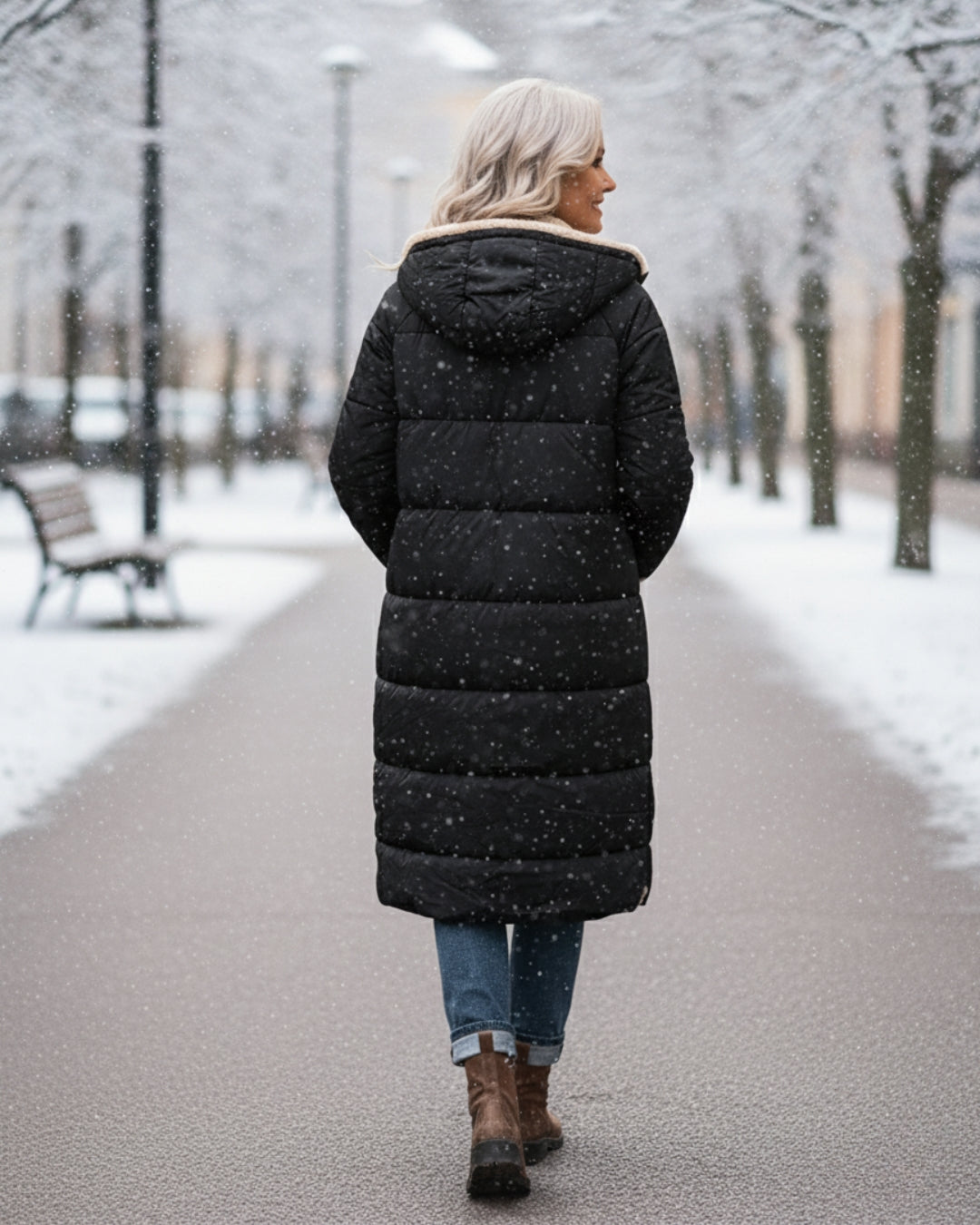 Debra – Quilted Sherpa-Lined Long Coat