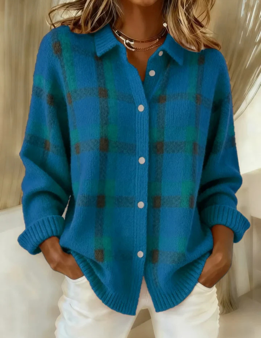 Debra – Plaid Knit Button-Up Cardigan