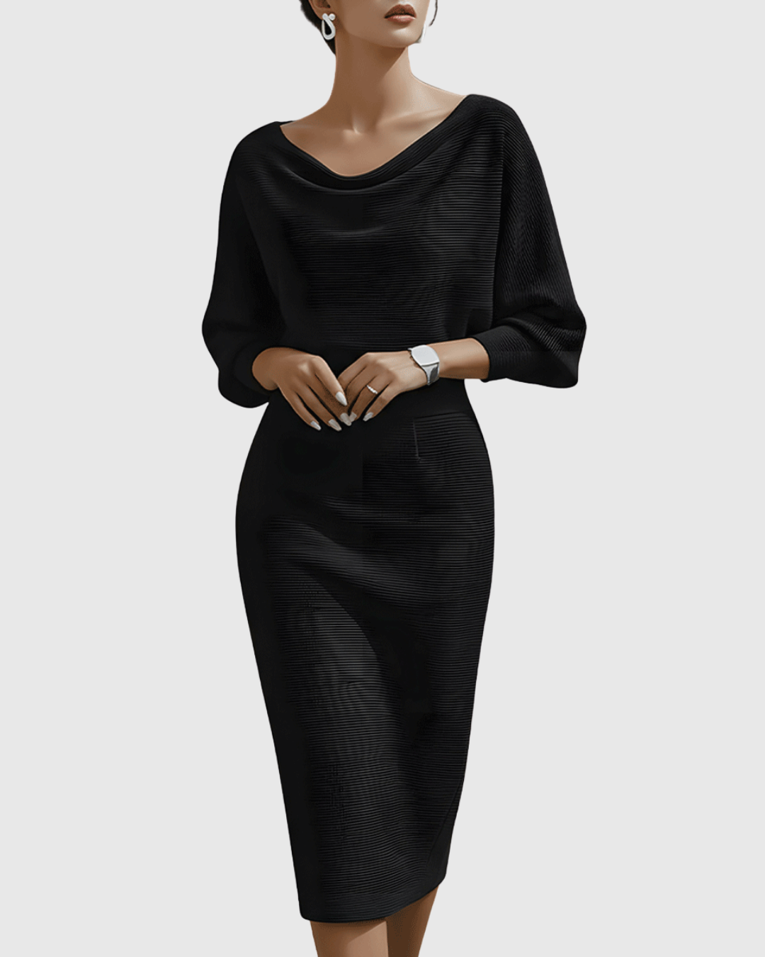 Genesis | White Draped Batwing Midi Dress