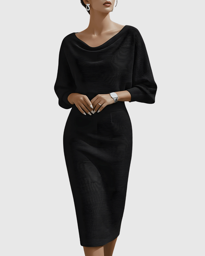 Genesis | White Draped Batwing Midi Dress