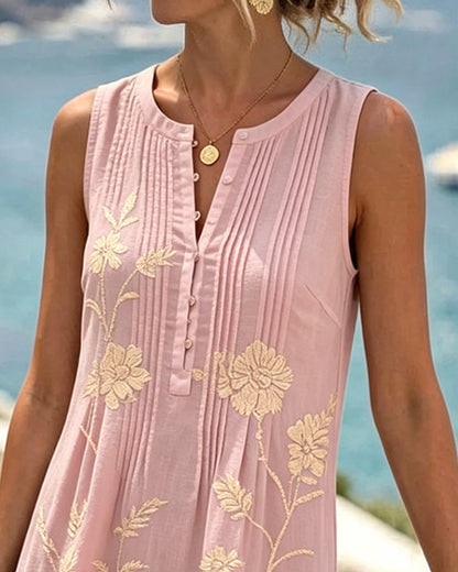 Denise – Pleated Floral Shift Midi Dress