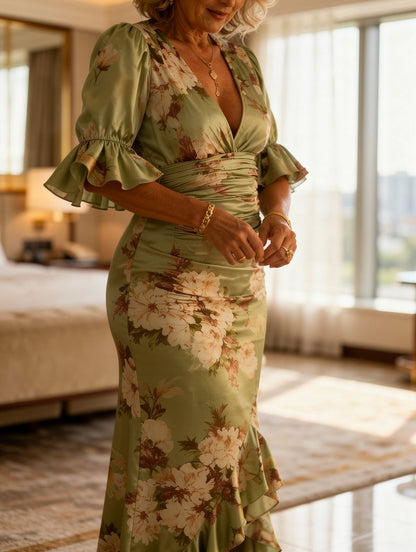 Kassy – Floral Ruched Midi Dress