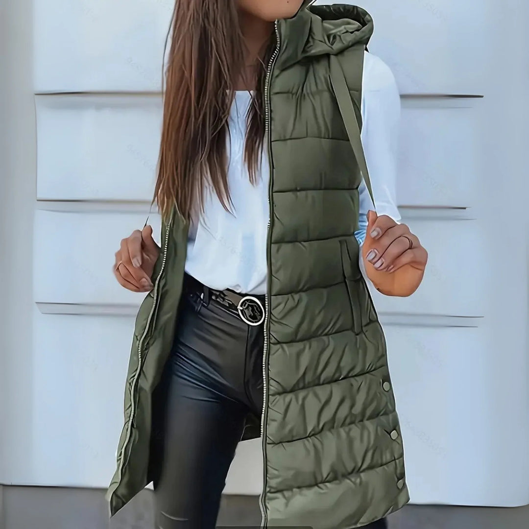 Blanche – Long Hooded Sleeveless Puffer Vest