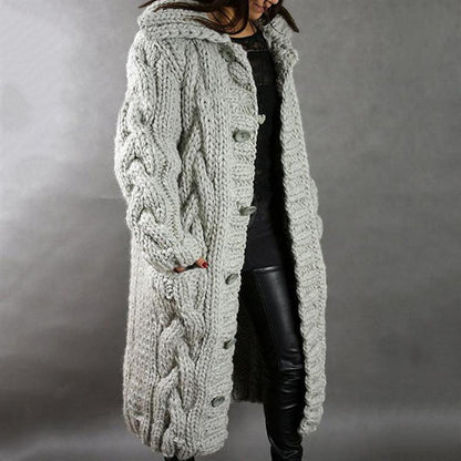 Ramona – Hooded Cable Knit Long Cardigan