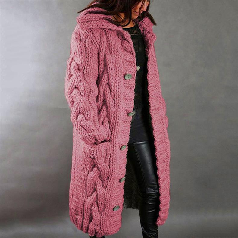 Ramona – Hooded Cable Knit Long Cardigan