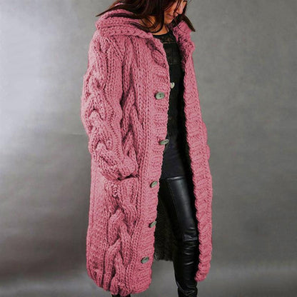 Ramona – Hooded Cable Knit Long Cardigan