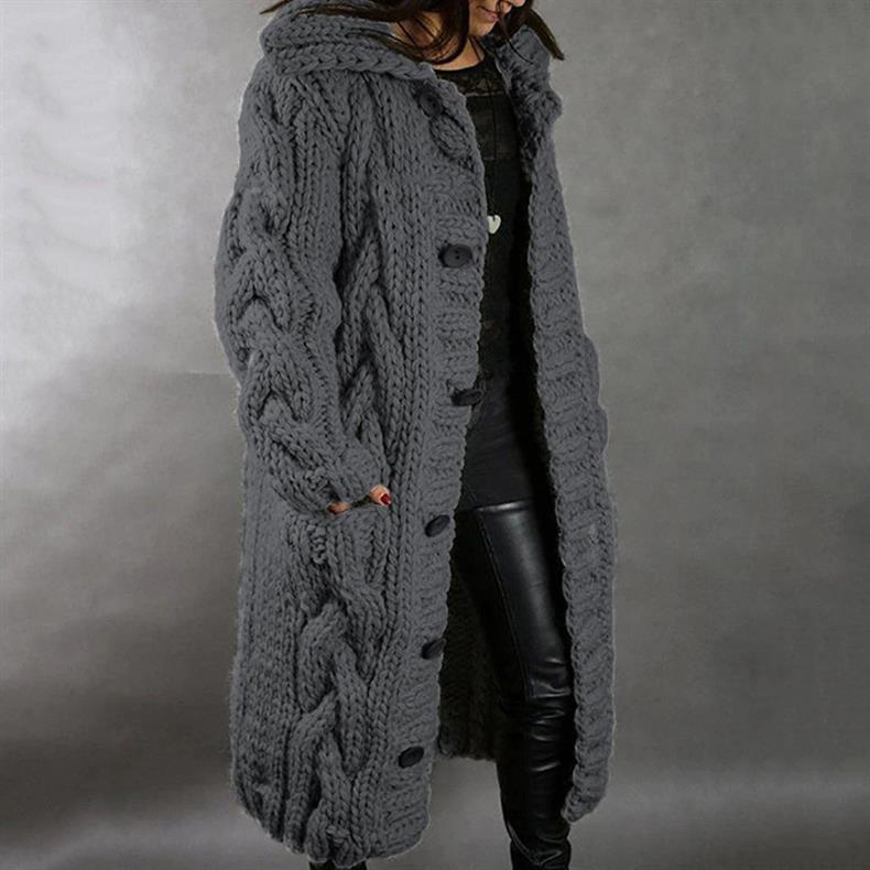 Ramona – Hooded Cable Knit Long Cardigan