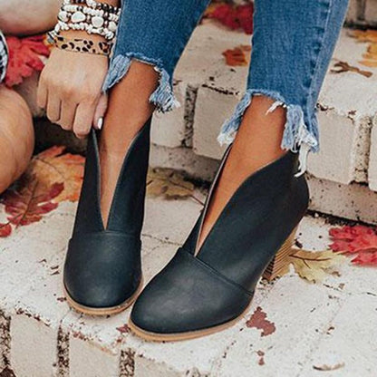 Sheba | Ankle Boots - Almond Toe - Chunky Stacked Heel - Slip-on Casual Wear
