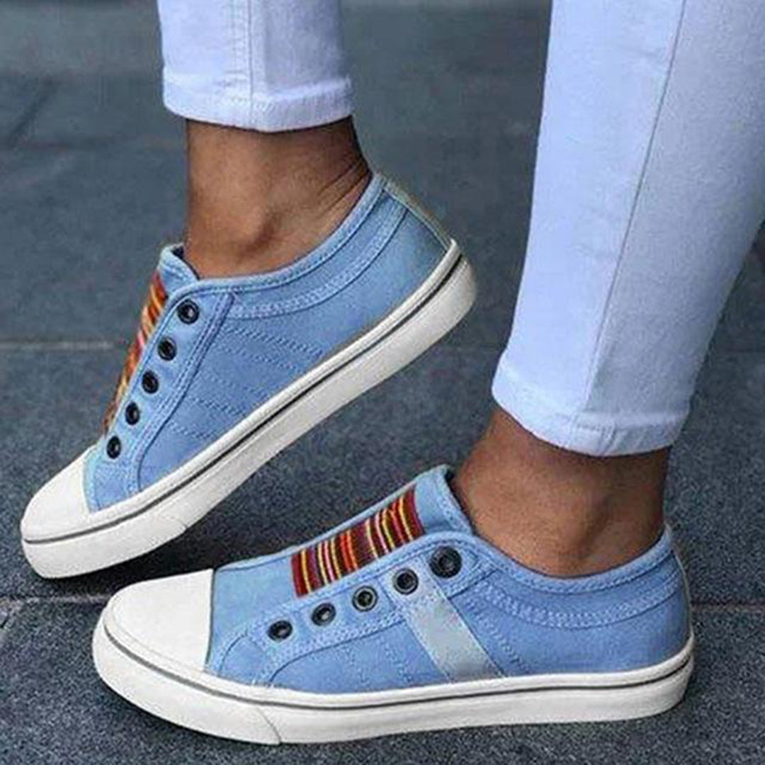 Veronica – Slip-On Canvas Sneakers with Stripe Detail