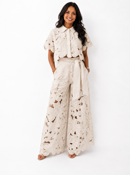 Frances – Floral Lace Wide-Leg Set