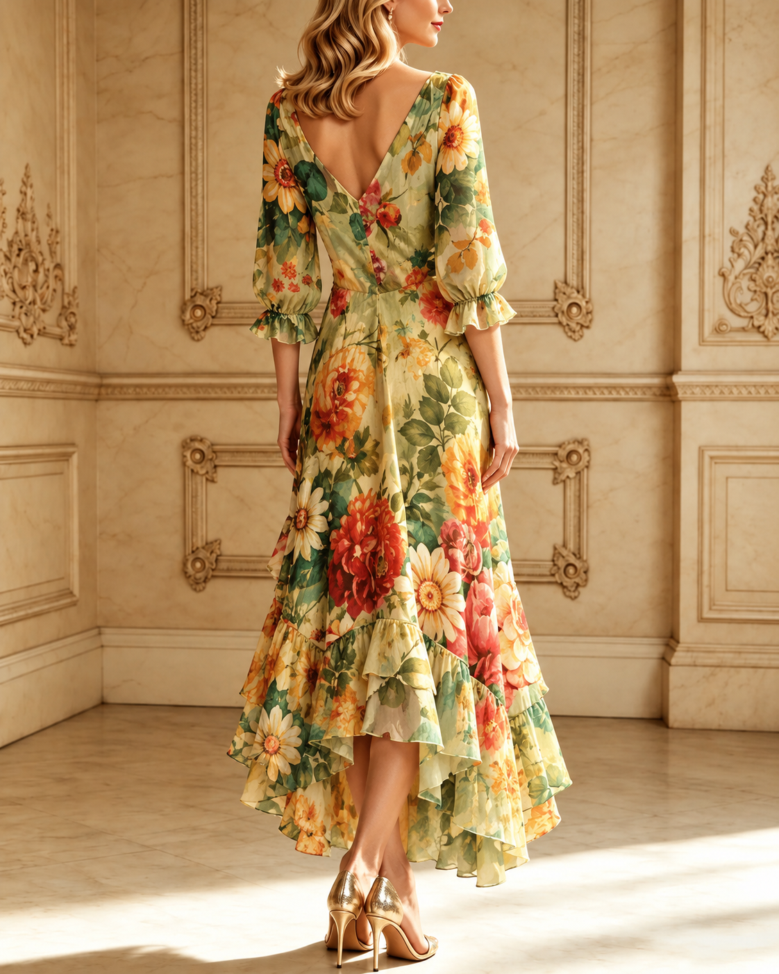 Maria – Floral V-Neck Midi Dress
