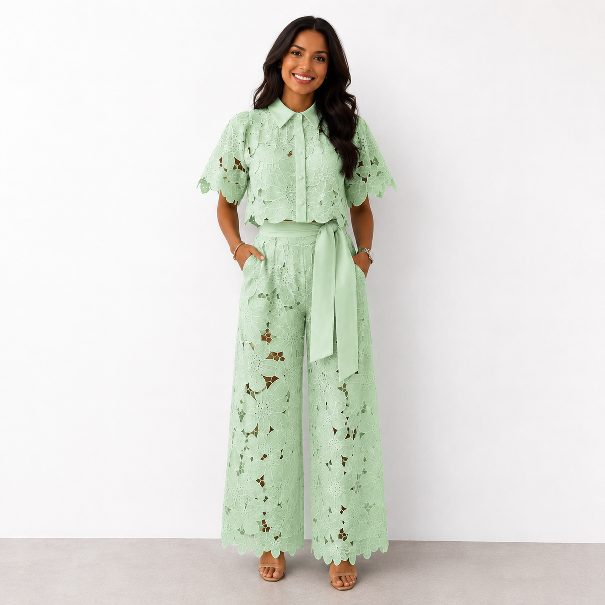 Frances – Floral Lace Wide-Leg Set