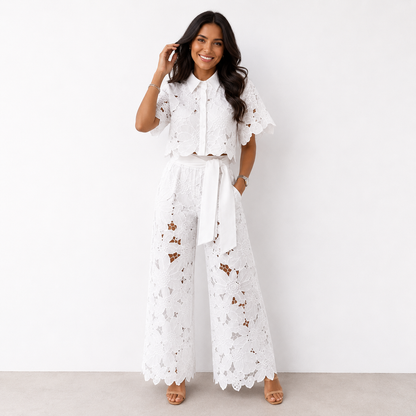 Frances – Floral Lace Wide-Leg Set