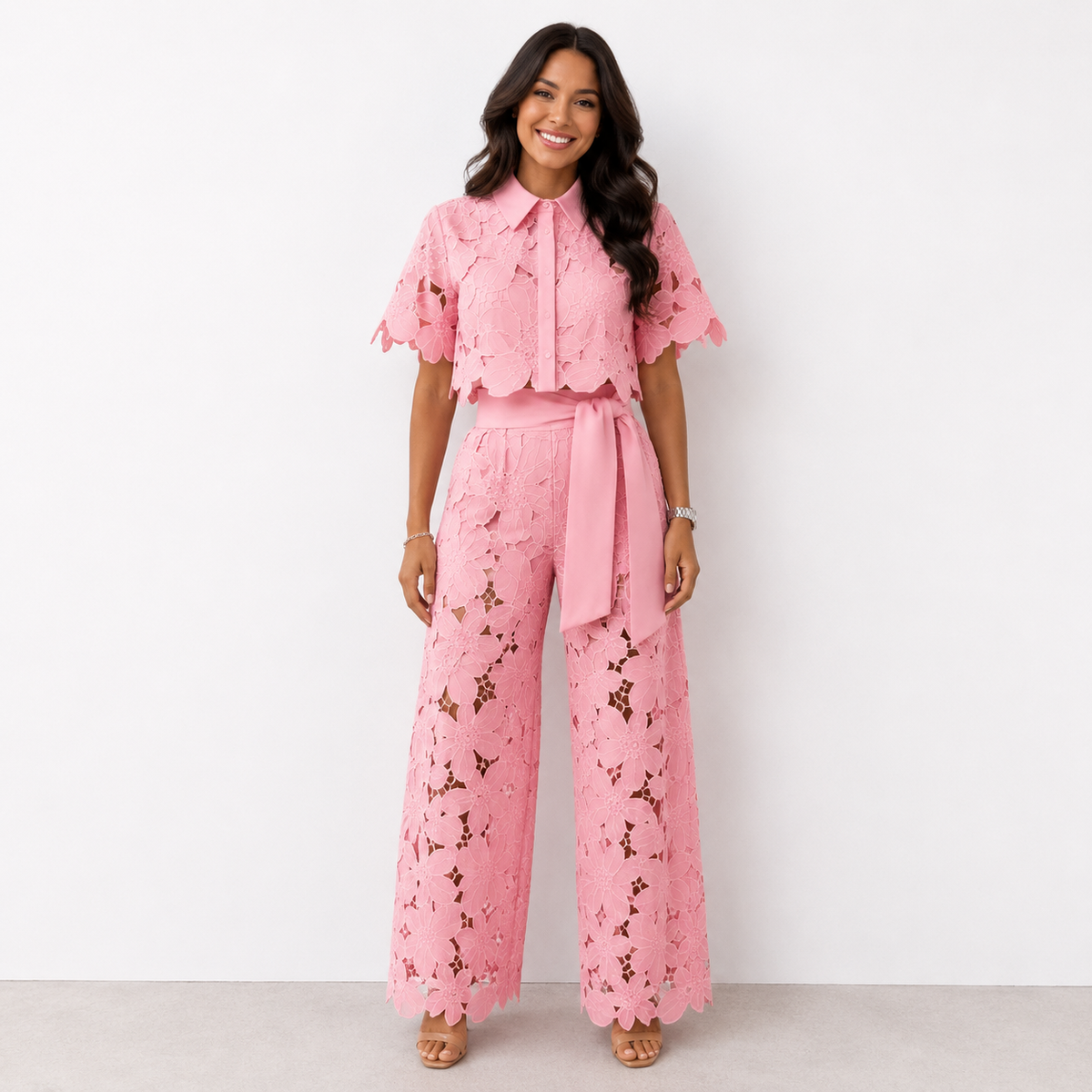 Frances – Floral Lace Wide-Leg Set