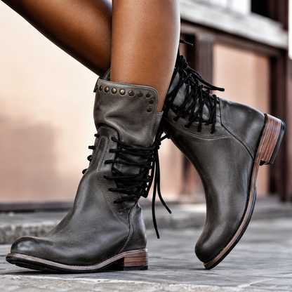 Renee – Lace-Up Studded Mid-Calf Boots