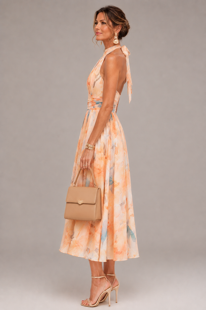 Lynn – Floral Halter Neck Midi Dress