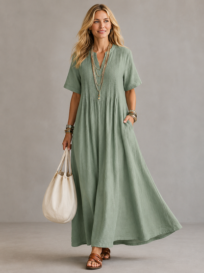Pamela – Pleated V-Neck Maxi Dress