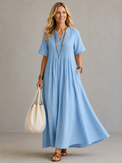 Pamela – Pleated V-Neck Maxi Dress