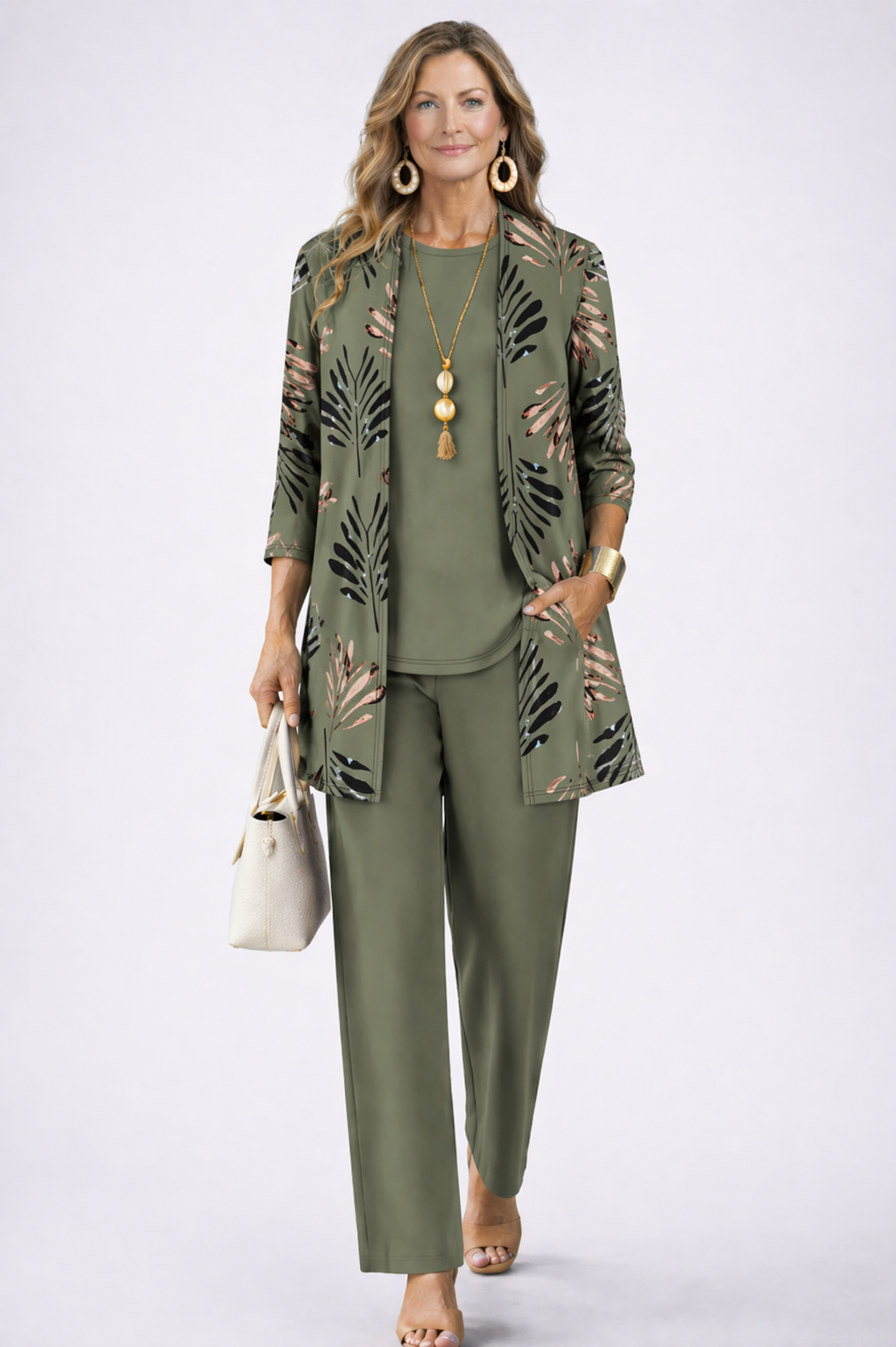 Jillian – Relaxed Leaf Print Three-Piece Set