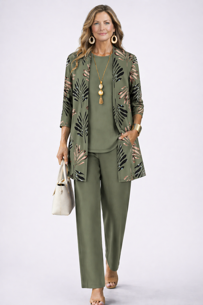 Jillian – Relaxed Leaf Print Three-Piece Set