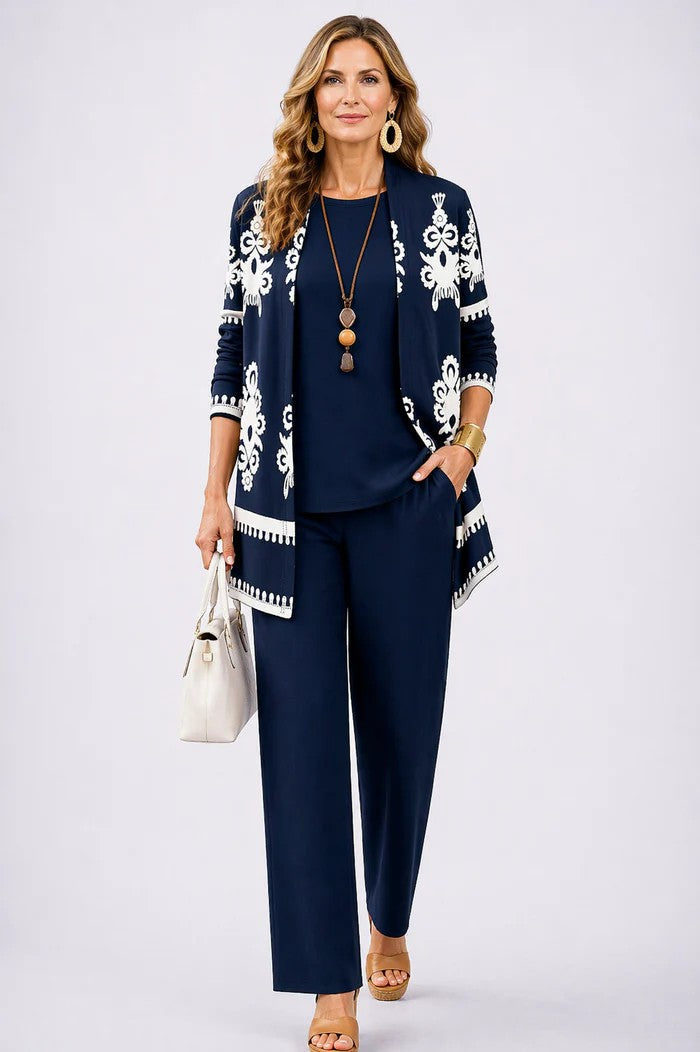 Jillian – Relaxed Leaf Print Three-Piece Set