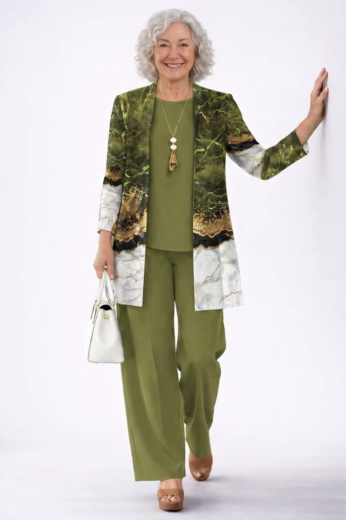 Jillian – Relaxed Leaf Print Three-Piece Set