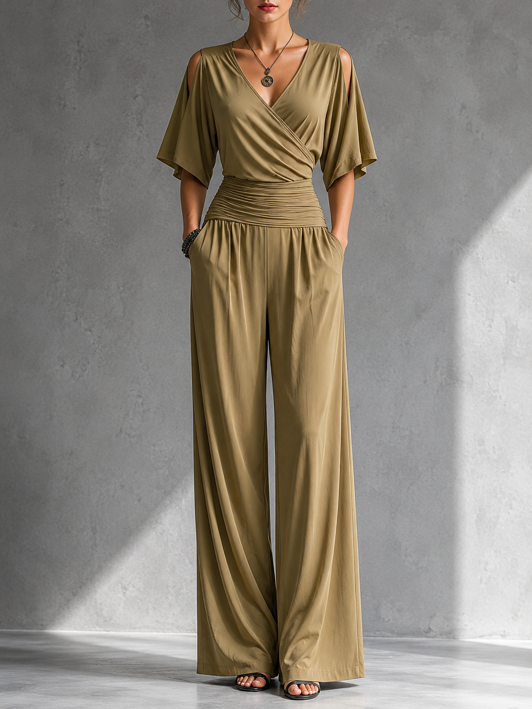 Evangeline – Wide Leg Wrap Jumpsuit