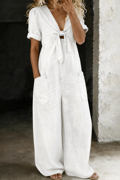 Gina – Wide Leg Denim-Look Jumpsuit
