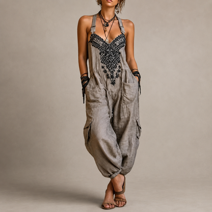 Wren – Bohemian Embroidered Harem Jumpsuit