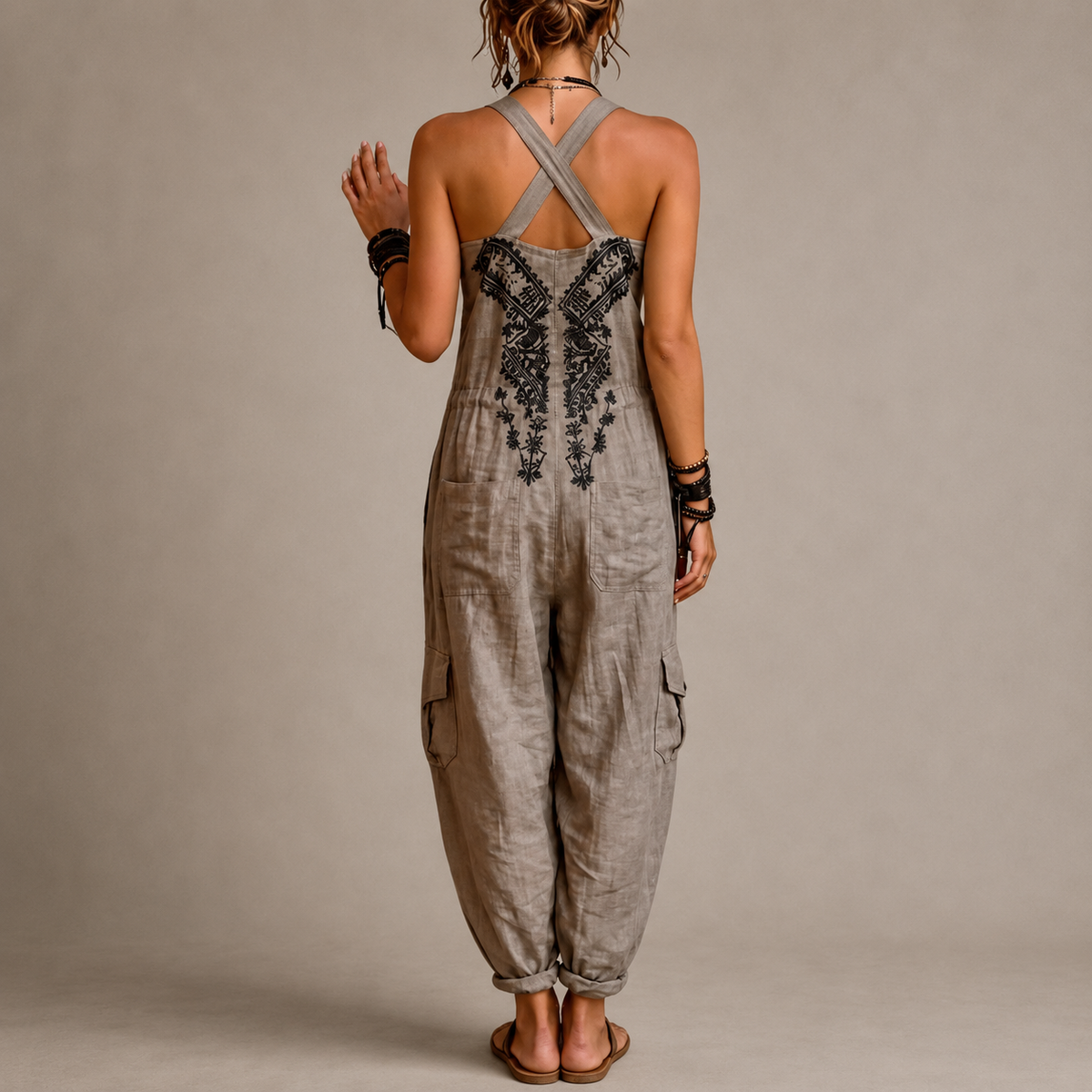 Wren – Bohemian Embroidered Harem Jumpsuit