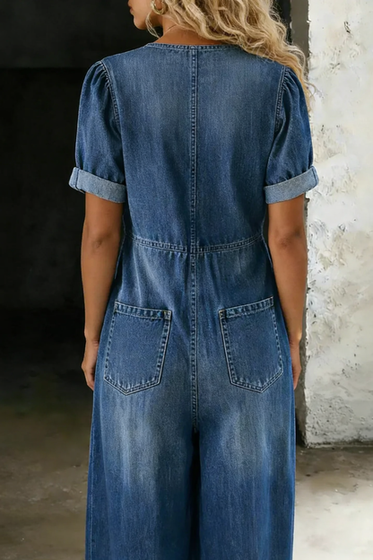 Gina – Wide Leg Denim-Look Jumpsuit