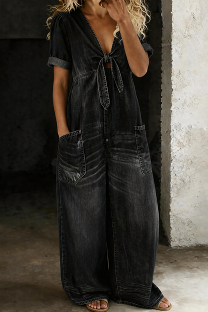 Gina – Wide Leg Denim-Look Jumpsuit