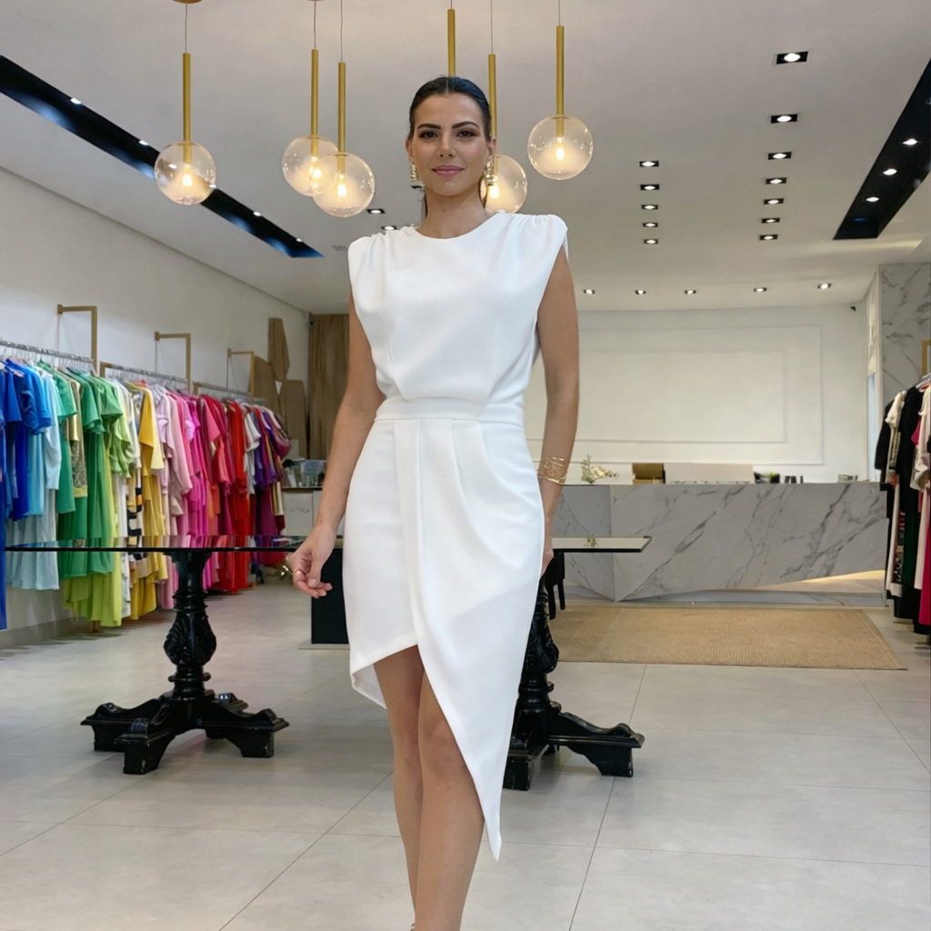 Shireen | Elegant Dress with Structured Asymmetric Line